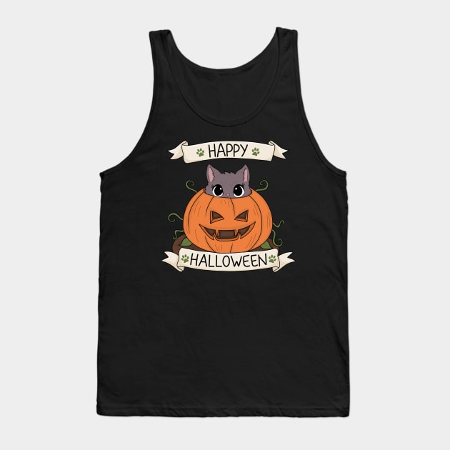 Cute Cat in Pumpkin - Halloween Tank Top by valentinahramov